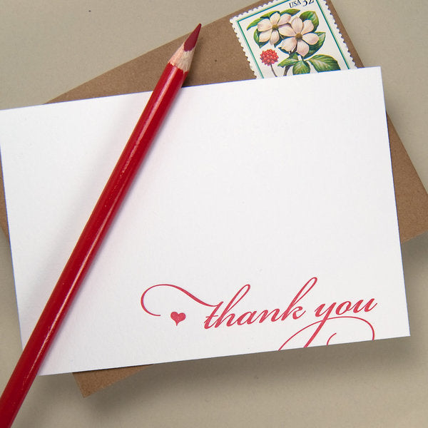 Thank You Hearts Letterpress Flat Note Cards